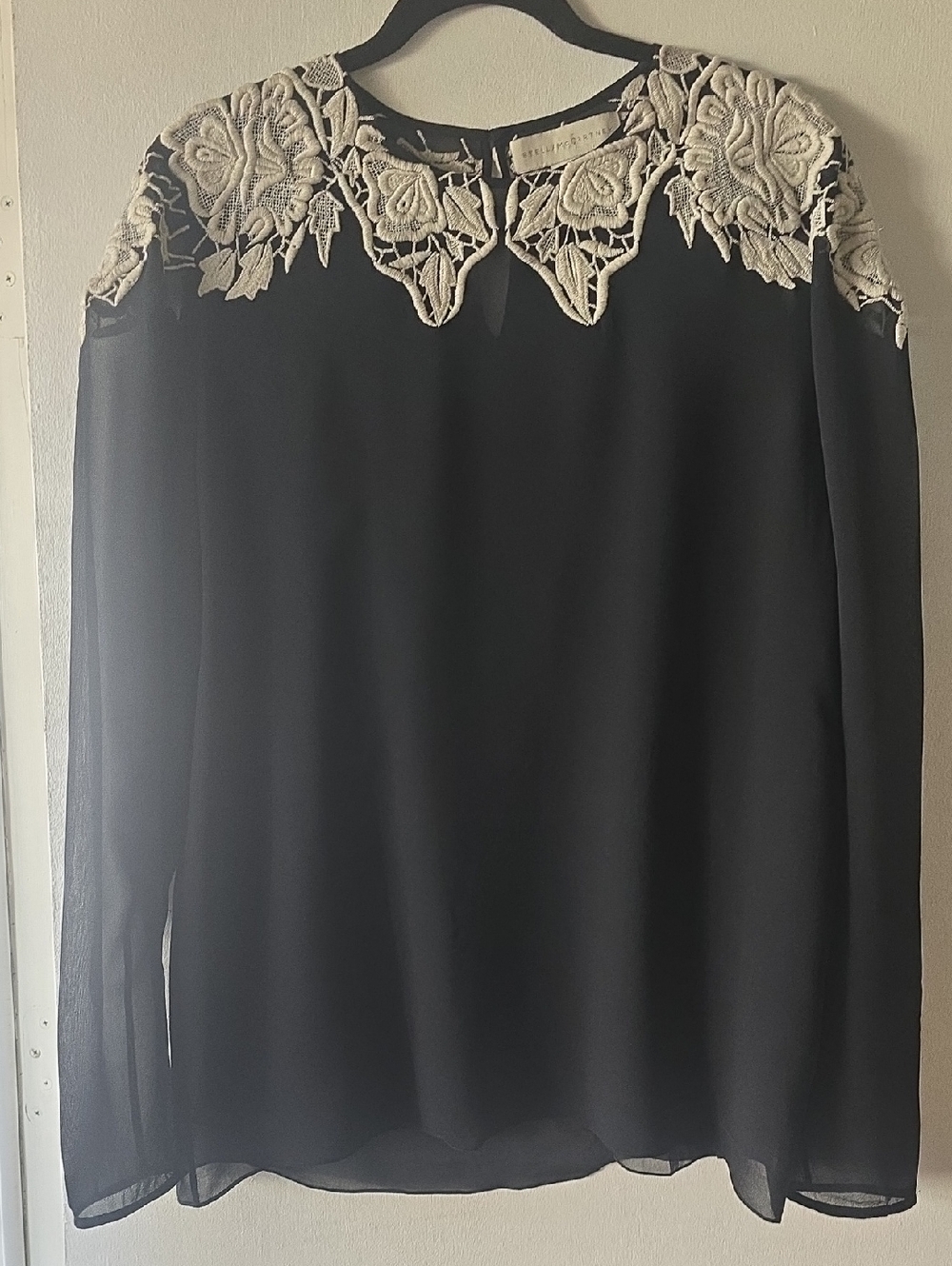 Stella McCartney Black Top with Cream Floral Embroidery